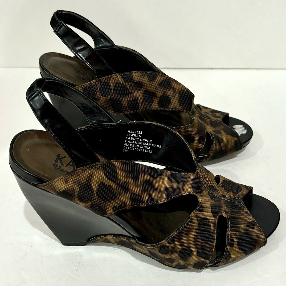 KATHY VAN ZEELAND Women’s Cheetah Print Strappy Wedges Heels Sandals - size 7